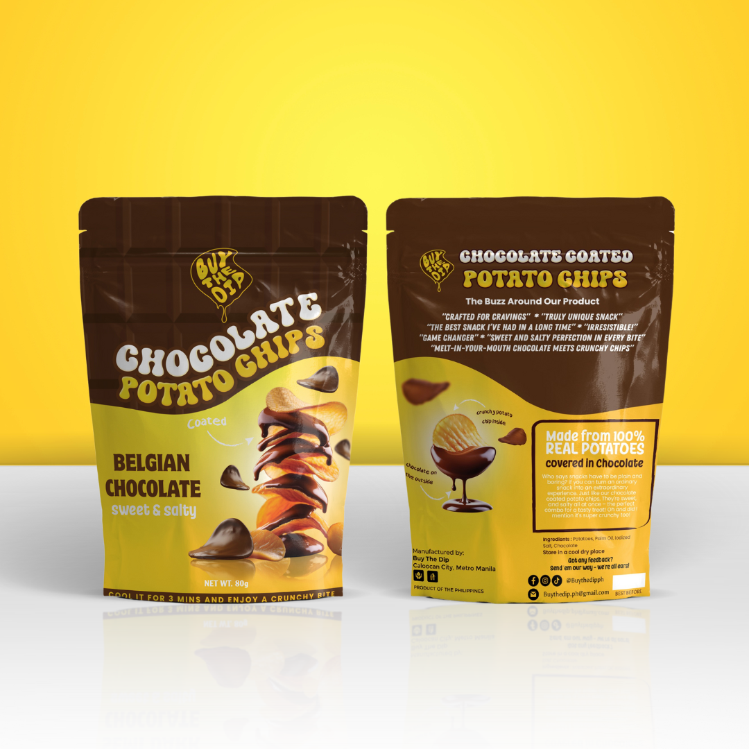 Front and back of Belgian Chocolate Potato Chips – Belgian flavor packaging